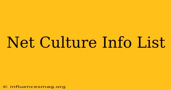.net Culture Info List