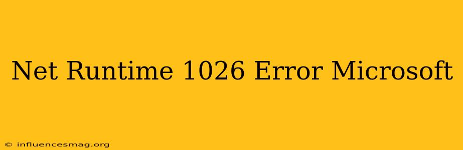 .net Runtime 1026 Error Microsoft